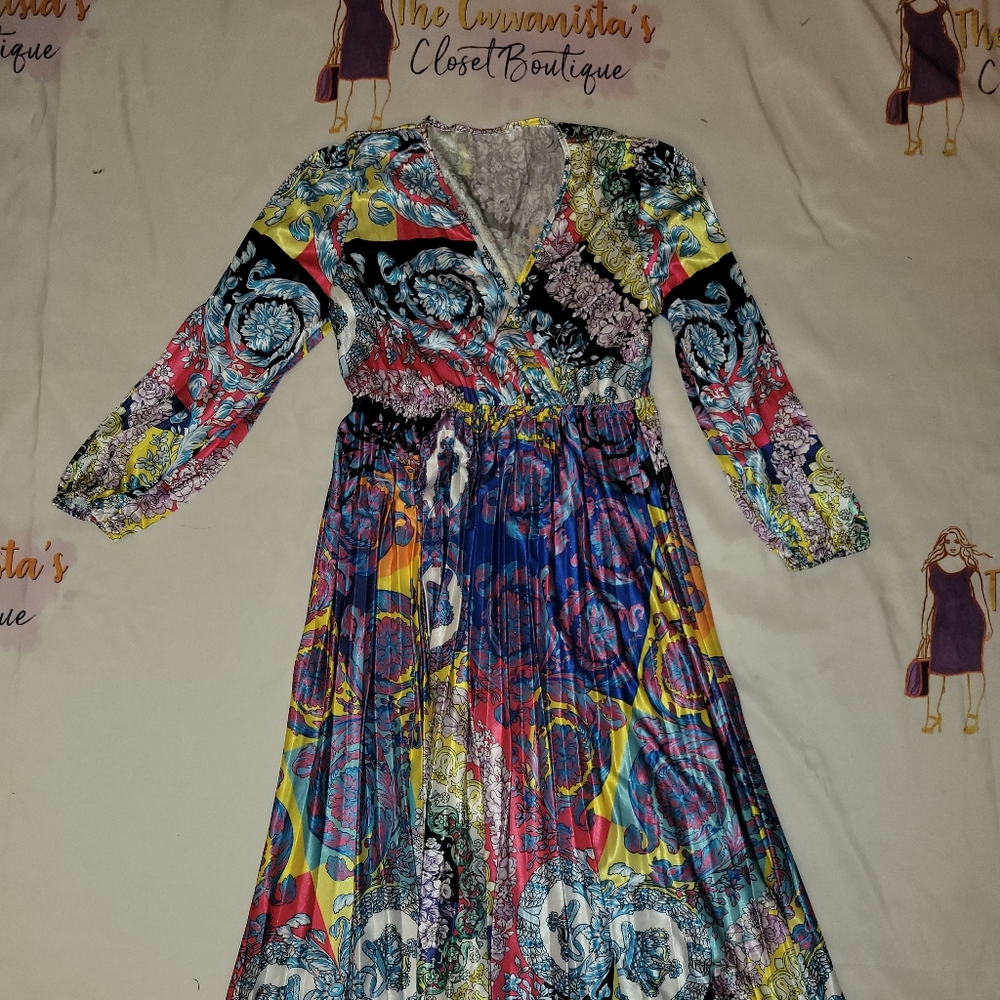 Paisley Pleated Maxi Dress